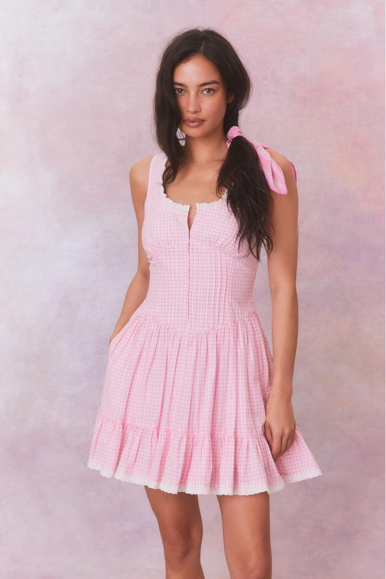 Ceronne Gingham Cotton Mini Dress Product Image