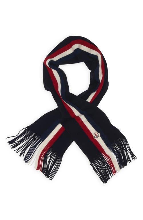 MONCLER Logo Stripe Wool Scarf In Blue Product Image