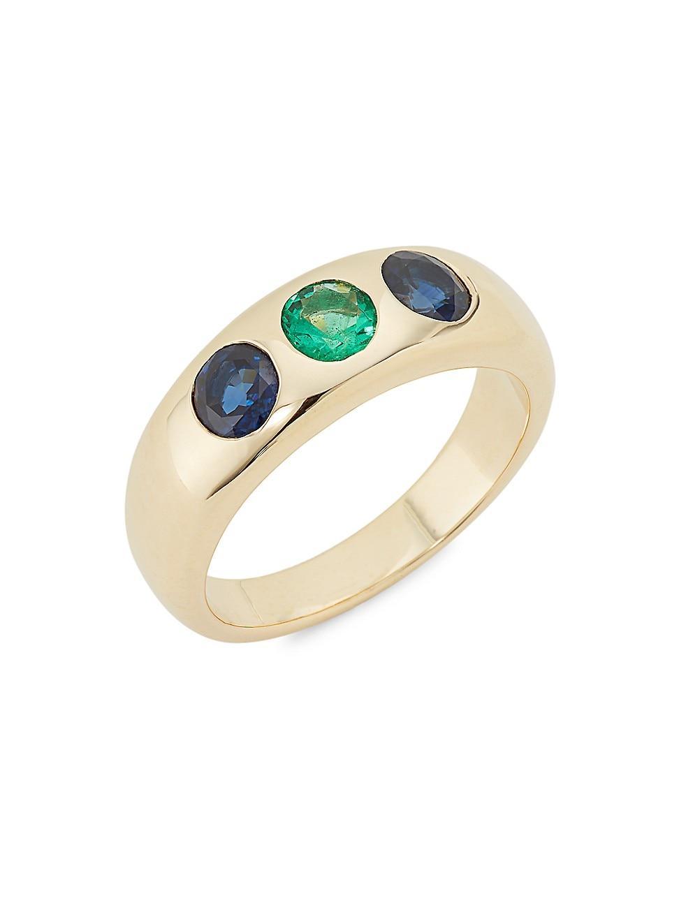 Womens Gemma 14K Yellow Gold, Blue Sapphire & Emerald Ring Product Image