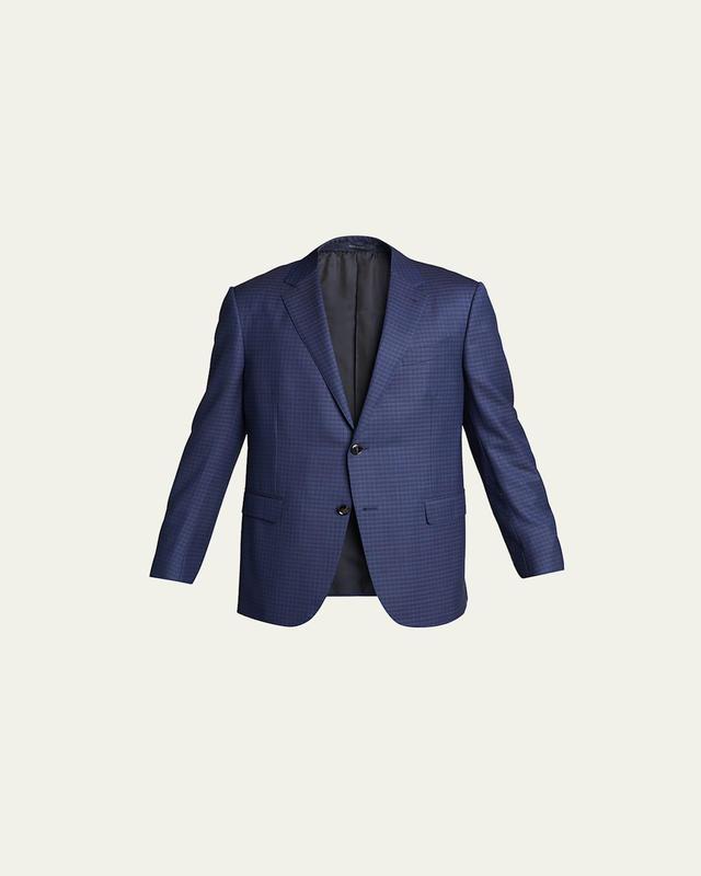 ZEGNA Men's Tonal Check Wool Sport Jacket  - BLUE NAVY CHECK - Size: 54L EU (43L US) Product Image