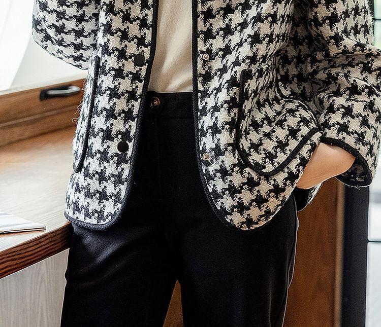 V-Neck Houndstooth Tweed Button Jacket Product Image