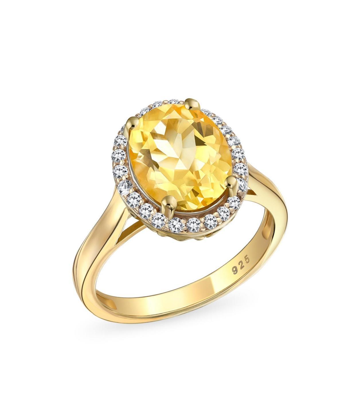 Bling Jewelry 3CT Oval Yellow Natural Citrine Zircon Halo Ring For Women - Gold Plated Silver Product Image