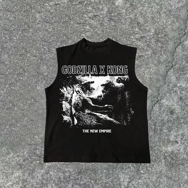 Men's Vintage Godzilla Vs Kong Graphics Cotton Tank Top Product Image