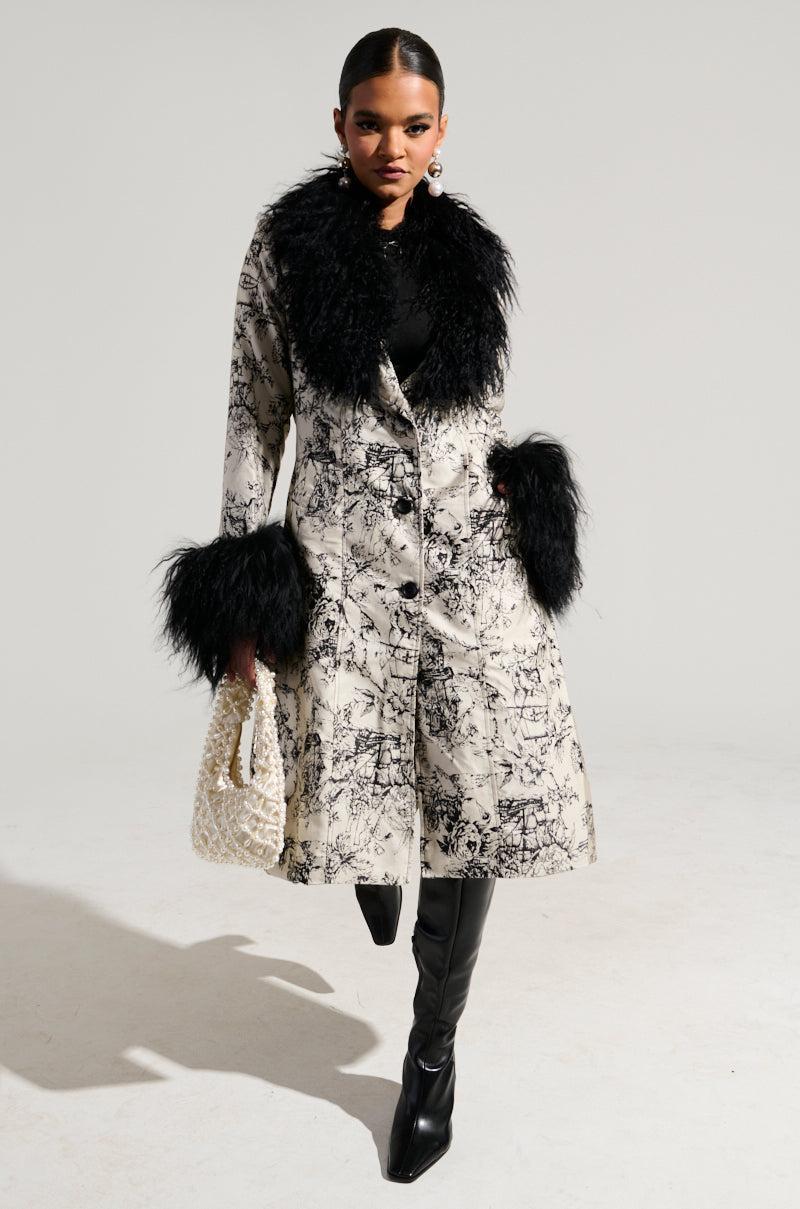 TALULAH REMOVABLE FUR TRIM TRENCH IN IVORY MULTI Product Image