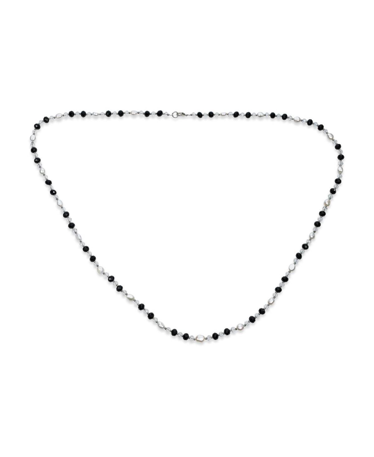 Bling Jewelry Long Black White Crystal Freshwater Cultured Pearl Strand Necklace For Women 40 Inch Product Image