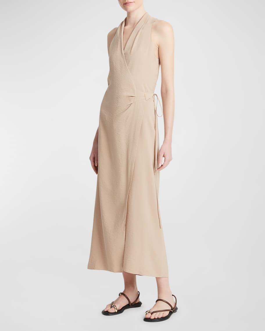 Draped-Neck Sleeveless Midi Wrap Dress Product Image