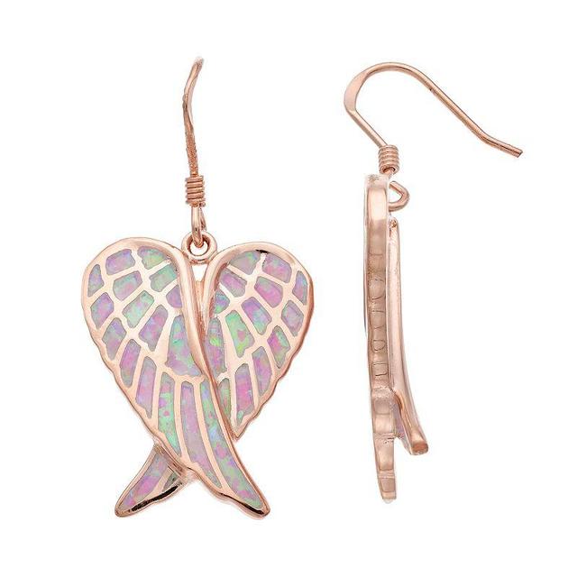 14k Rose Gold Over Silver Lab-Created Pink Opal Angel Wing Drop Earrings, Womens, Pink Tone Product Image