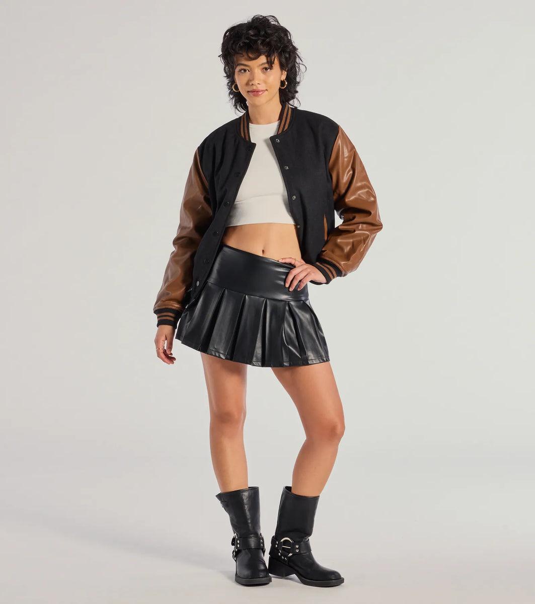 Chic Spirit Faux Wool Varsity Jacket Product Image