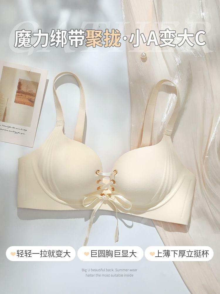 Lace-Up Plain Bra Product Image