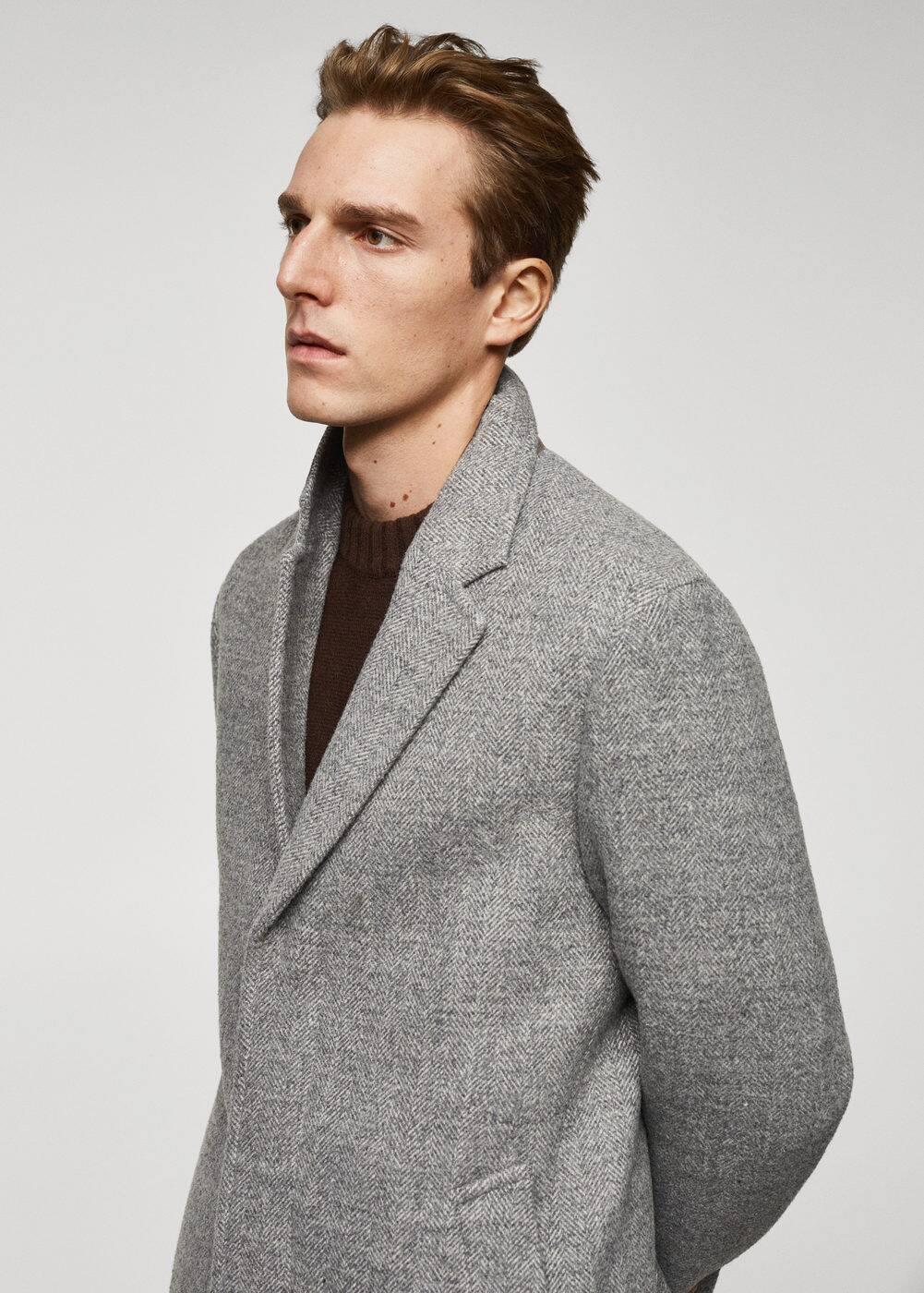 MANGO MAN - Herringbone pattern wool coat medium heather greyMen Product Image