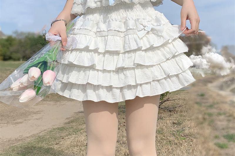 High Rise Plain Mini A-Line Layered Skirt Product Image