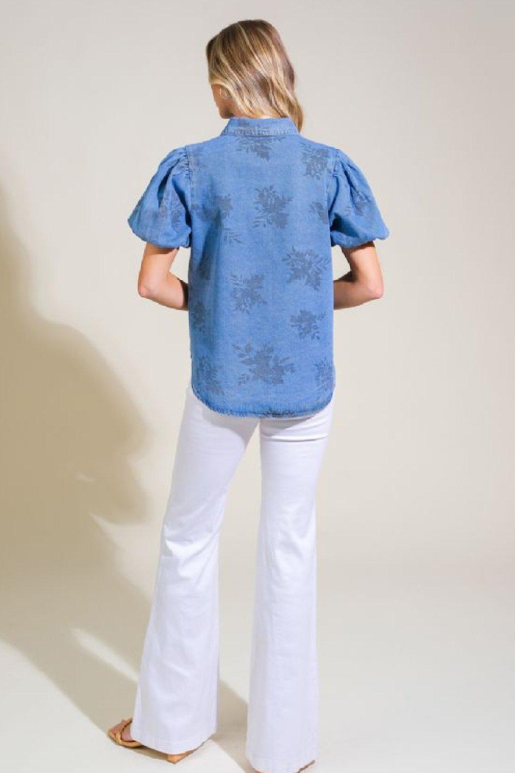 Denim Shirt With Puff Sleeves Product Image