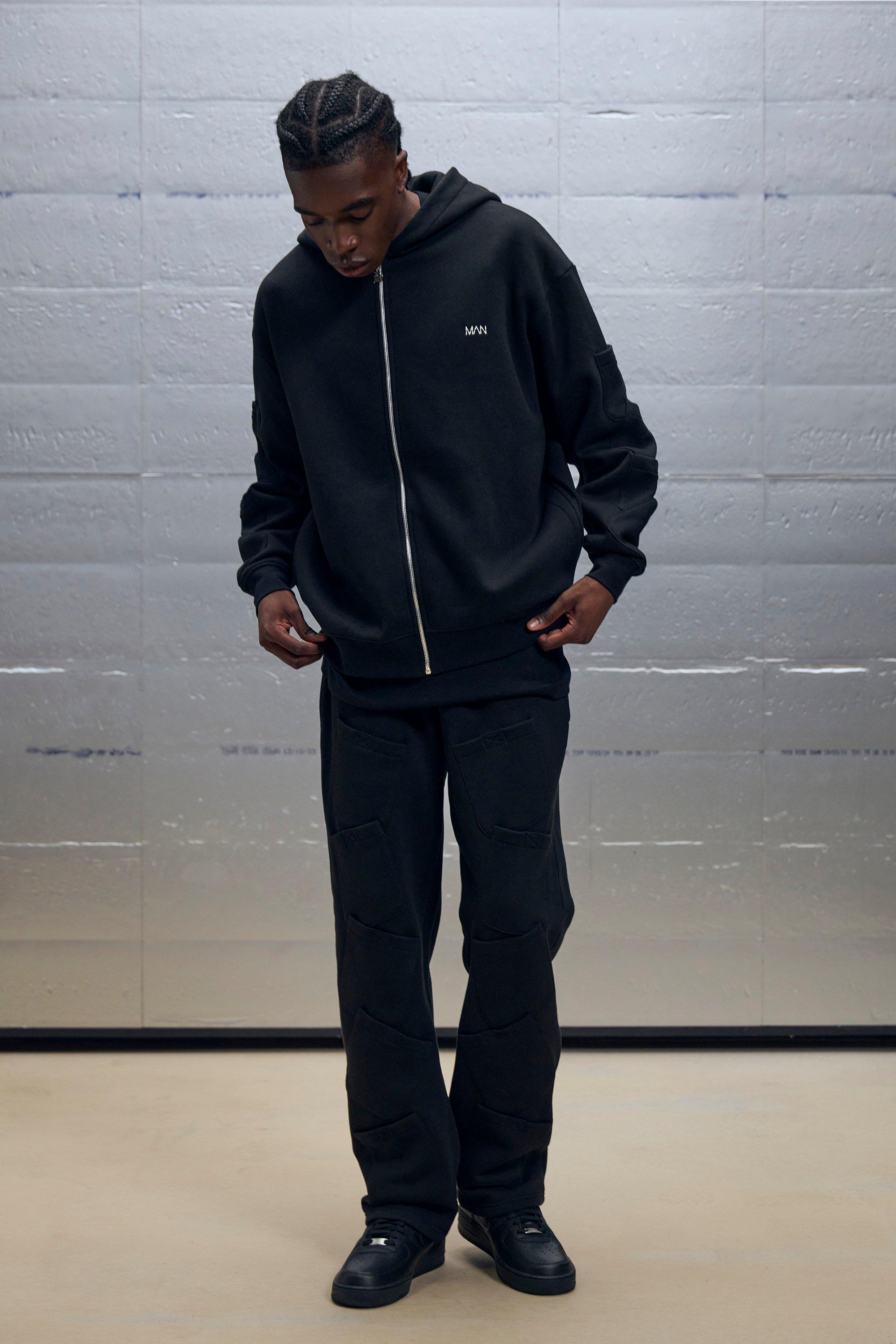 Oversized Boxy Zip Through Pocket Detail Hooded Tracksuit | boohooMAN USA Product Image