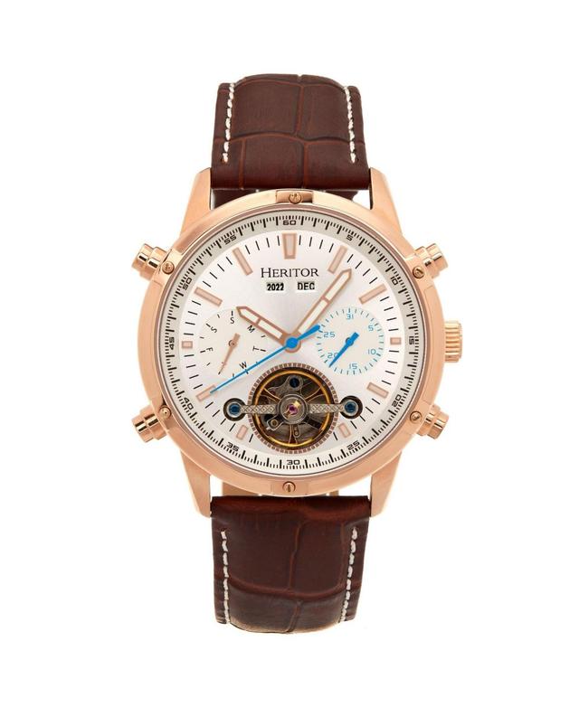 Heritor Automatic Men Wilhelm Leather Watch - Brown/Rose Gold, 42mm - Brown/rose gold Product Image