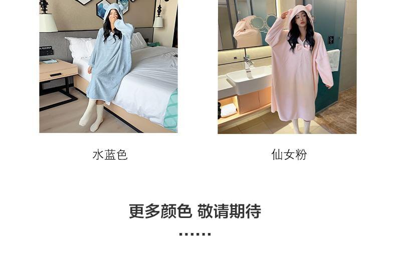 Long-Sleeve Bow Accent Hooded Fleece Midi Pajama Dress Product Image