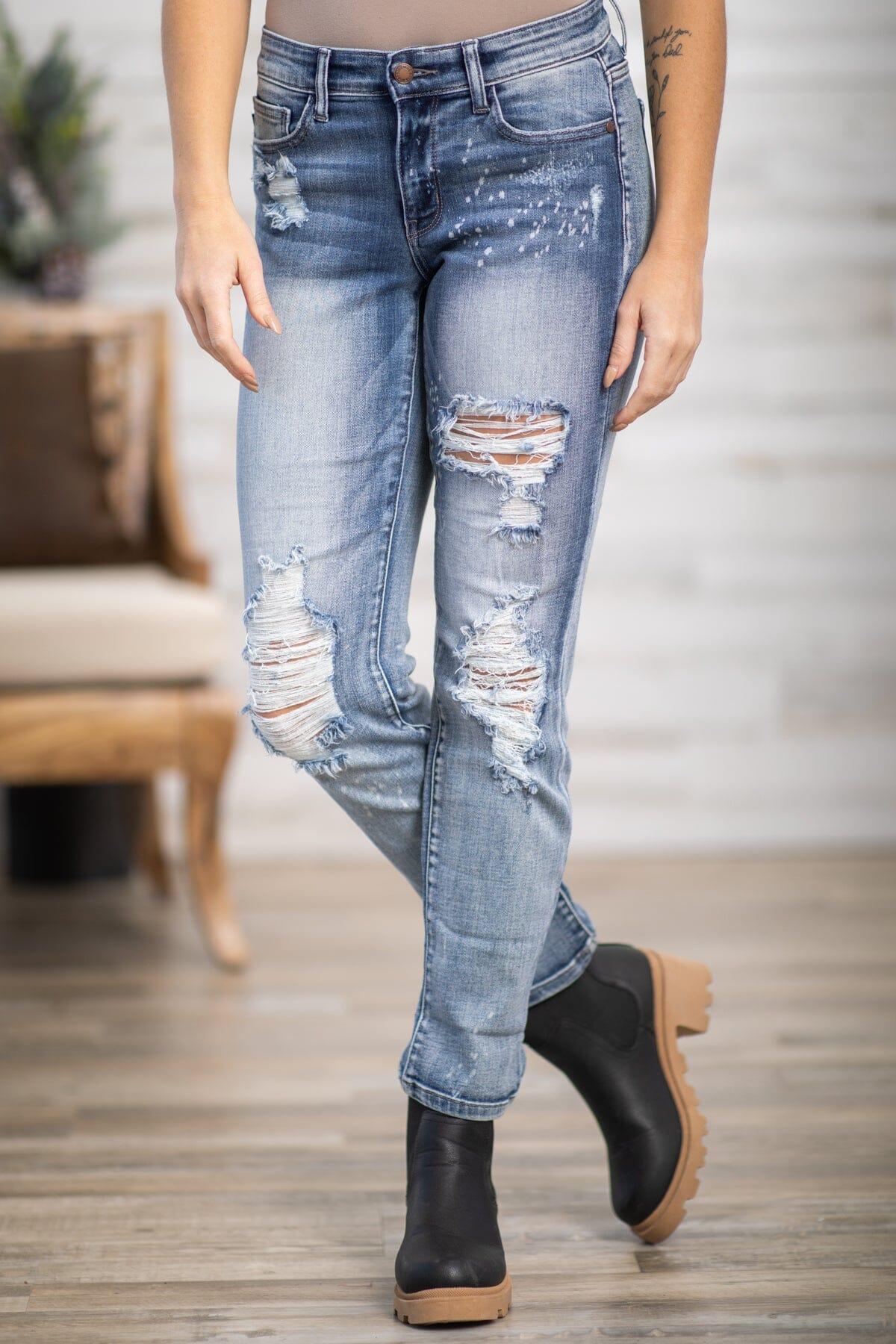 Judy Blue Bleached Distressed Boyfriend Jeans Product Image