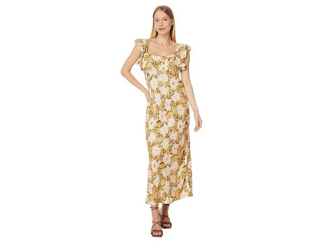 Madewell Flutter-Sleeve Slip Maxi Dress in Floral Cupro-Blend (Chamomile Tea) Women's Dress Product Image