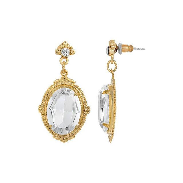 1928 Gold Tone Crystal Framed Drop Earrings, Womens, White Product Image