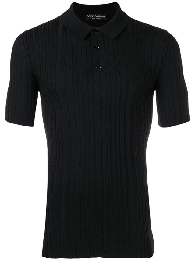 Men's Ribbed Knit Wool Polo Shirt In Black Product Image