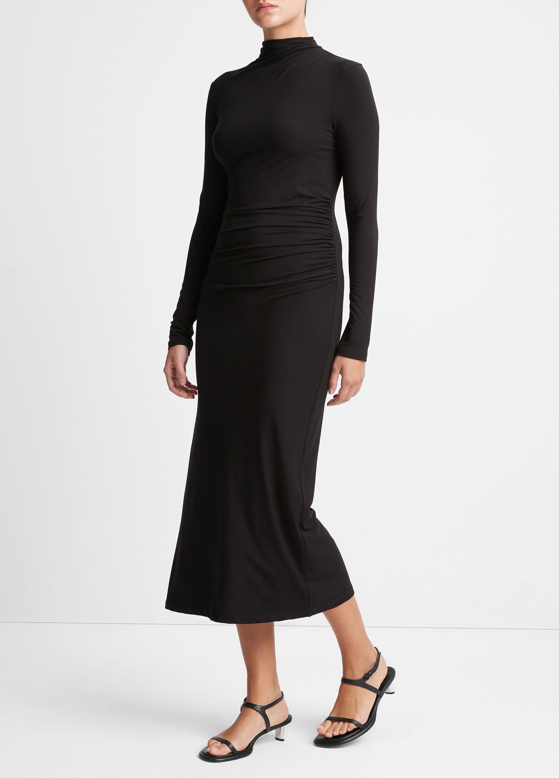 Ruched Long-Sleeve Turtleneck Dress Product Image