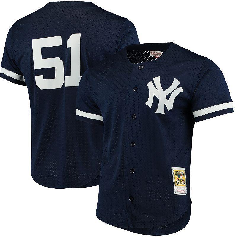 Mens Mitchell & Ness Bernie Williams New York Yankees Cooperstown Collection Mesh Batting Practice Button-Up Jersey Blue Product Image