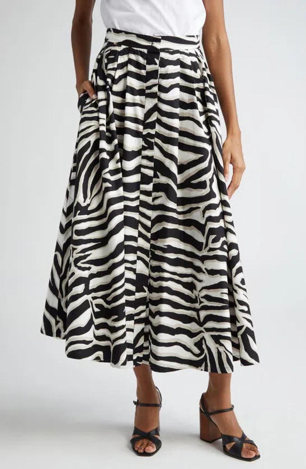 Pleated Printed Cotton Skirt In Black product image