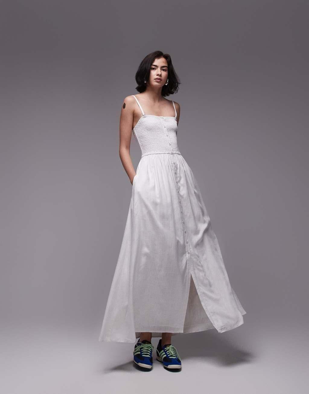 Topshop button down midi dress in white Product Image