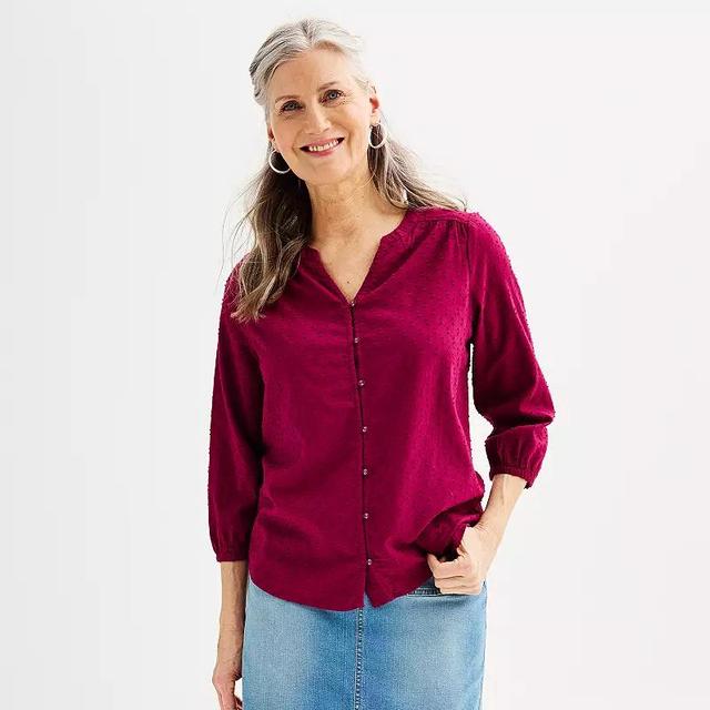 Womens Croft & Barrow 3/4 Sleeve Dobby Shirt Product Image