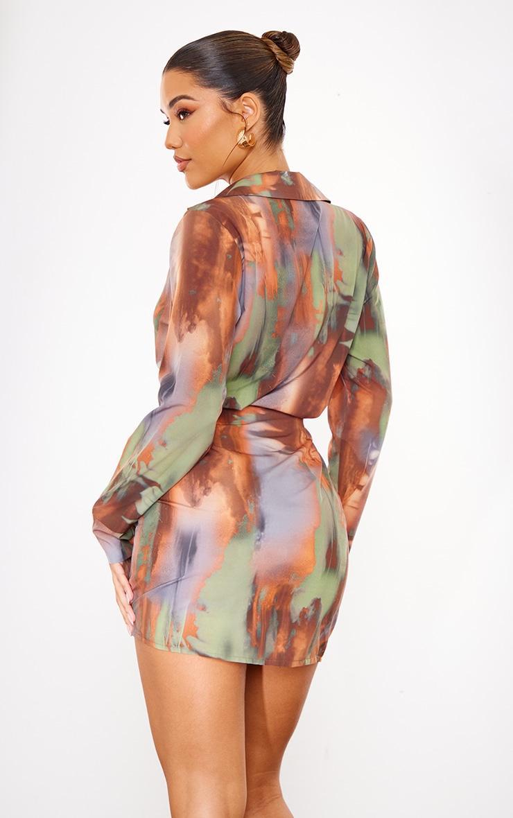 Brown Abstract Printed Long Sleeve Shirt Dress Product Image