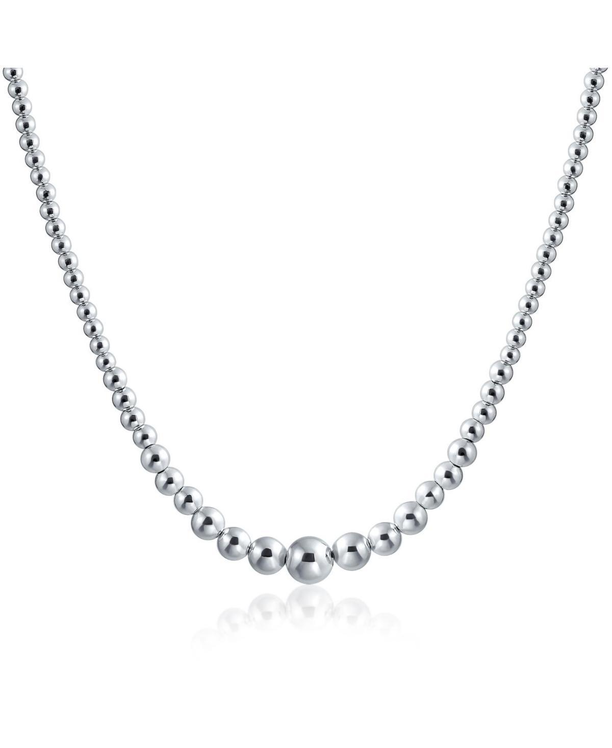 Bling Jewelry Classic Shinny Sterling Silver Graduated Round Lightweight Bead Ball Strand Necklace For Women 16 Inch Hand Strung Product Image