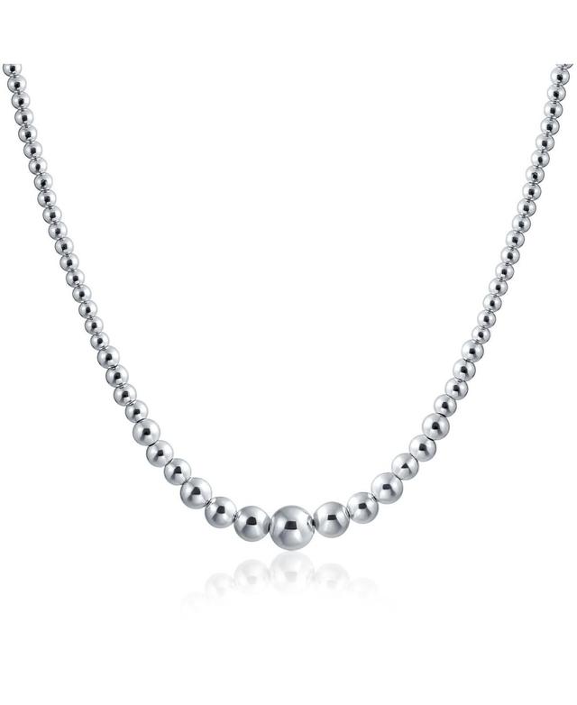 Bling Jewelry Classic Shinny Sterling Silver Graduated Round Lightweight Bead Ball Strand Necklace For Women 16 Inch Hand Strung Product Image