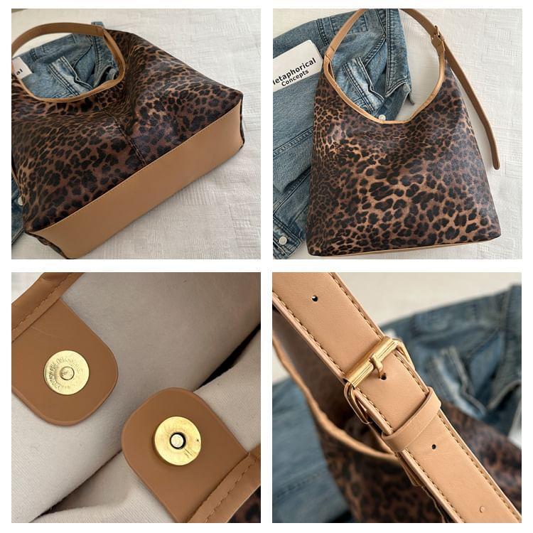 Leopard Print Faux Leather Tote Bag Product Image