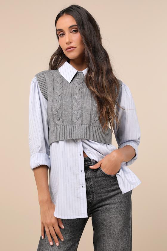 Flannery Blue and Grey Striped Layered Sweater Vest Top Product Image