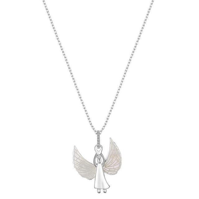 Gratitude & Grace Fine Silver Plated Mother-of Pearl Angel Pendant Necklace, Womens Silver Tone Product Image