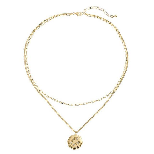 City Luxe Gold Tone Layered Initial Disc Necklace with Cubic Zirconia, Womens Gold Tone S Product Image