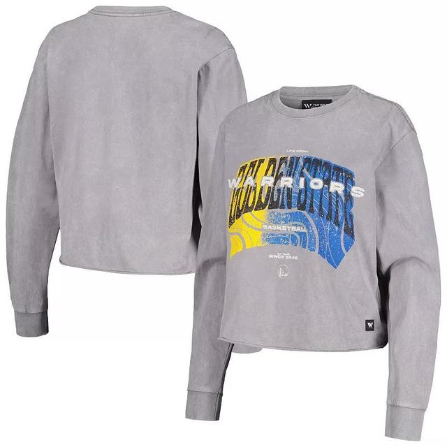 Womens The Wild Collective Gray Golden State Warriors Band Cropped Long Sleeve T-Shirt Product Image