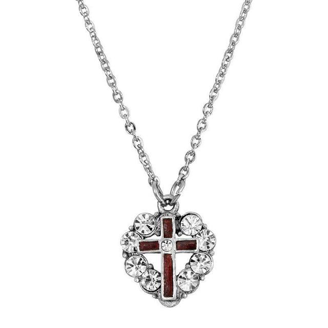 Symbols of Faith Silver-Tone Enamel Heart Cross Necklace, Womens, Red Product Image