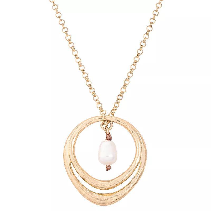 Bella Uno Worn Gold Freshwater Cultured Pearl Oval Pendant Necklace, Womens Gold Tone Product Image