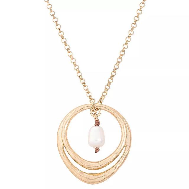 Bella Uno Worn Gold Freshwater Cultured Pearl Oval Pendant Necklace, Womens Gold Tone Product Image