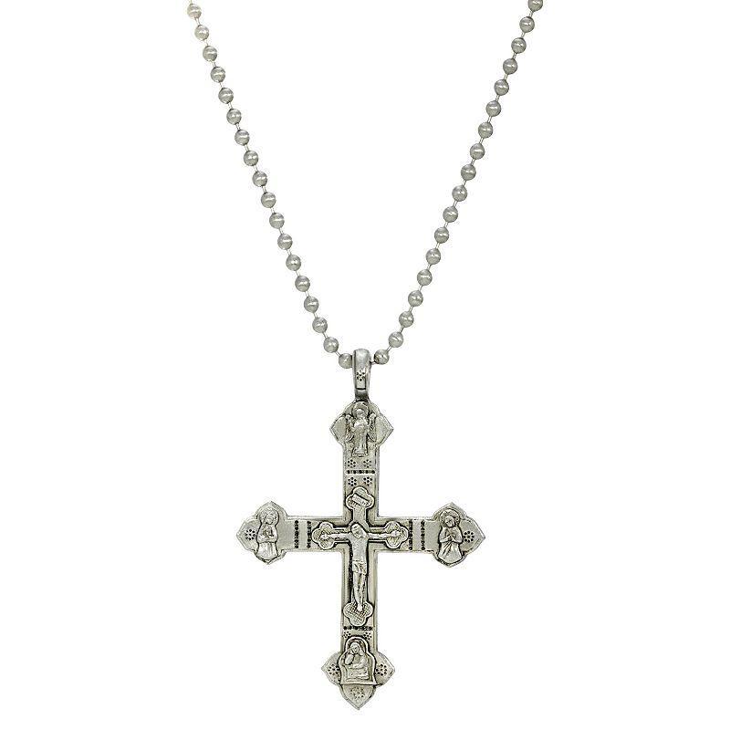 Mens Symbols of Faith Silver-tone Crucifix Necklace, Mens Product Image