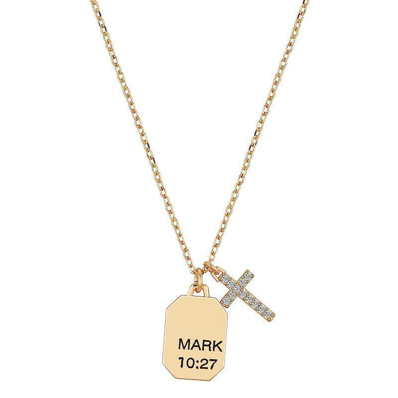 Brilliance 14k Gold Flash Plated Cubic Zirconia Cross Mark 10:27 Faith Pendant Necklace, Womens Product Image