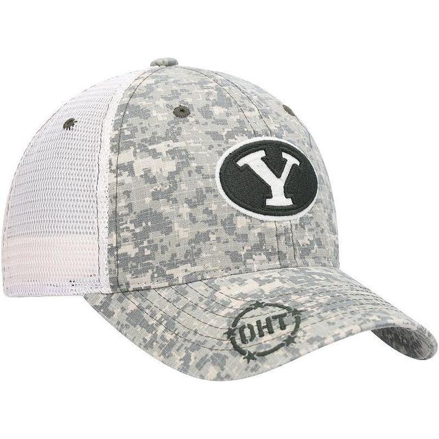 Mens Zephyr Camo/White BYU Cougars OHT Military Appreciation Ranger 2 Trucker Snapback Hat Product Image