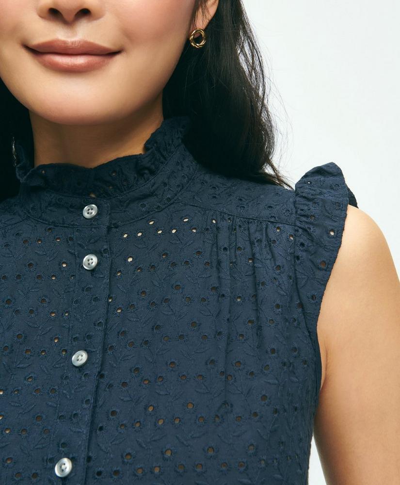 Eyelet Flutter Sleeve Blouse In Cotton Product Image