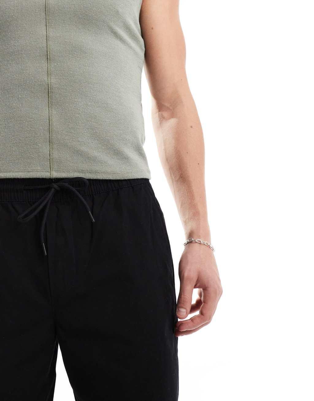 ONLY & SONS pull on twill shorts in black Product Image