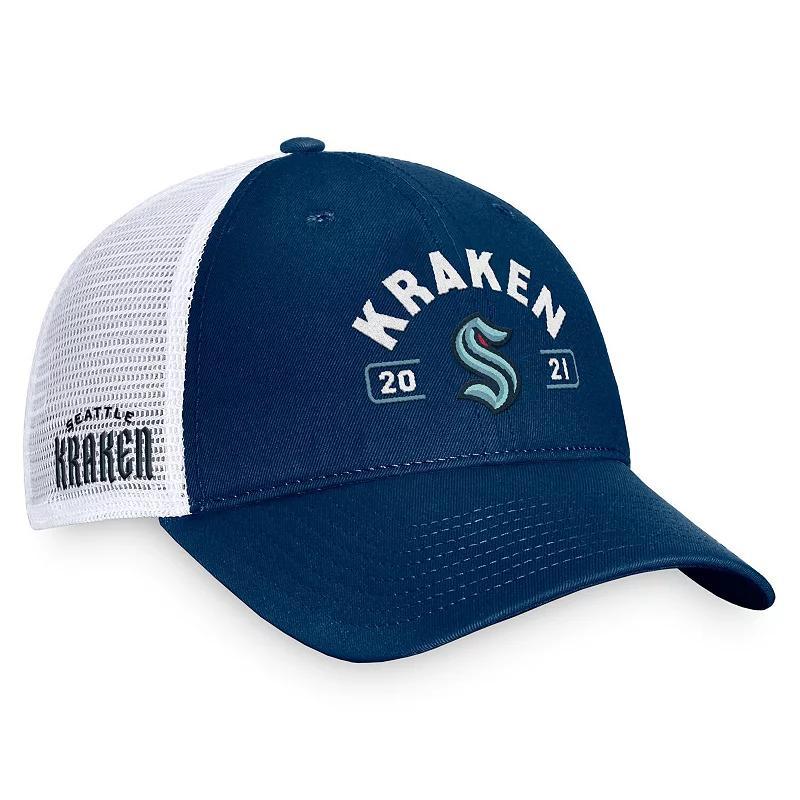 Mens Fanatics Deep Sea Blue/White Seattle Kraken Free Kick Trucker Adjustable Hat, Krk Blue Product Image