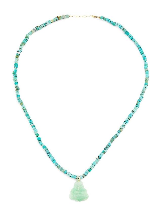 Womens 14K Gold, Jade & Turquoise Buddha Pendant Necklace Product Image