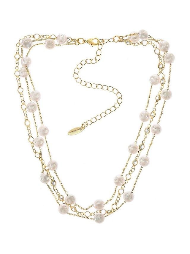 Ettika Dressed In Pearls Cubic Zirconia & Imitation Pearl Layered Collar Necklace in 18K Gold Plated, 15-20 Product Image