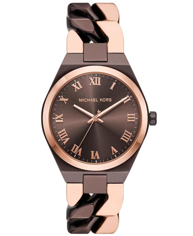 Michael Kors Womens Lennox Three-Hand Brown Two-Tone Stainless Steel Bracelet Watch Product Image