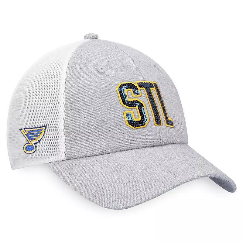 Womens Fanatics Branded Heather Gray/White St. Louis Blues Iconic Glimmer Trucker Snapback Hat Product Image