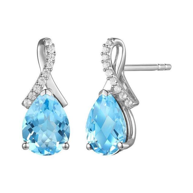 Rhodium-Plated Blue Topaz & Lab-Created White Sapphire Stud Earrings, Womens Product Image